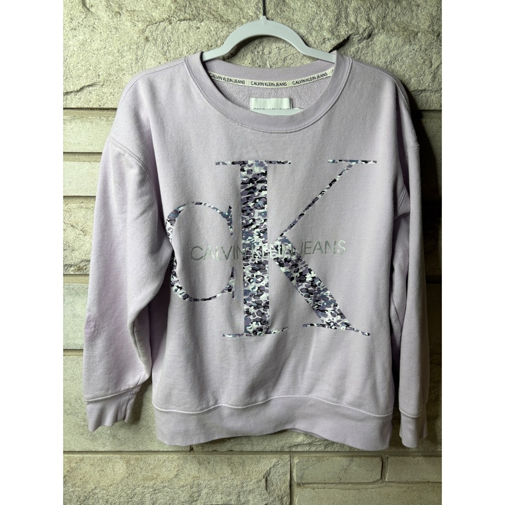 Calvin Klein Jeans‎ Lavender Purple Leopard Logo Crewneck Sweatshirt Large